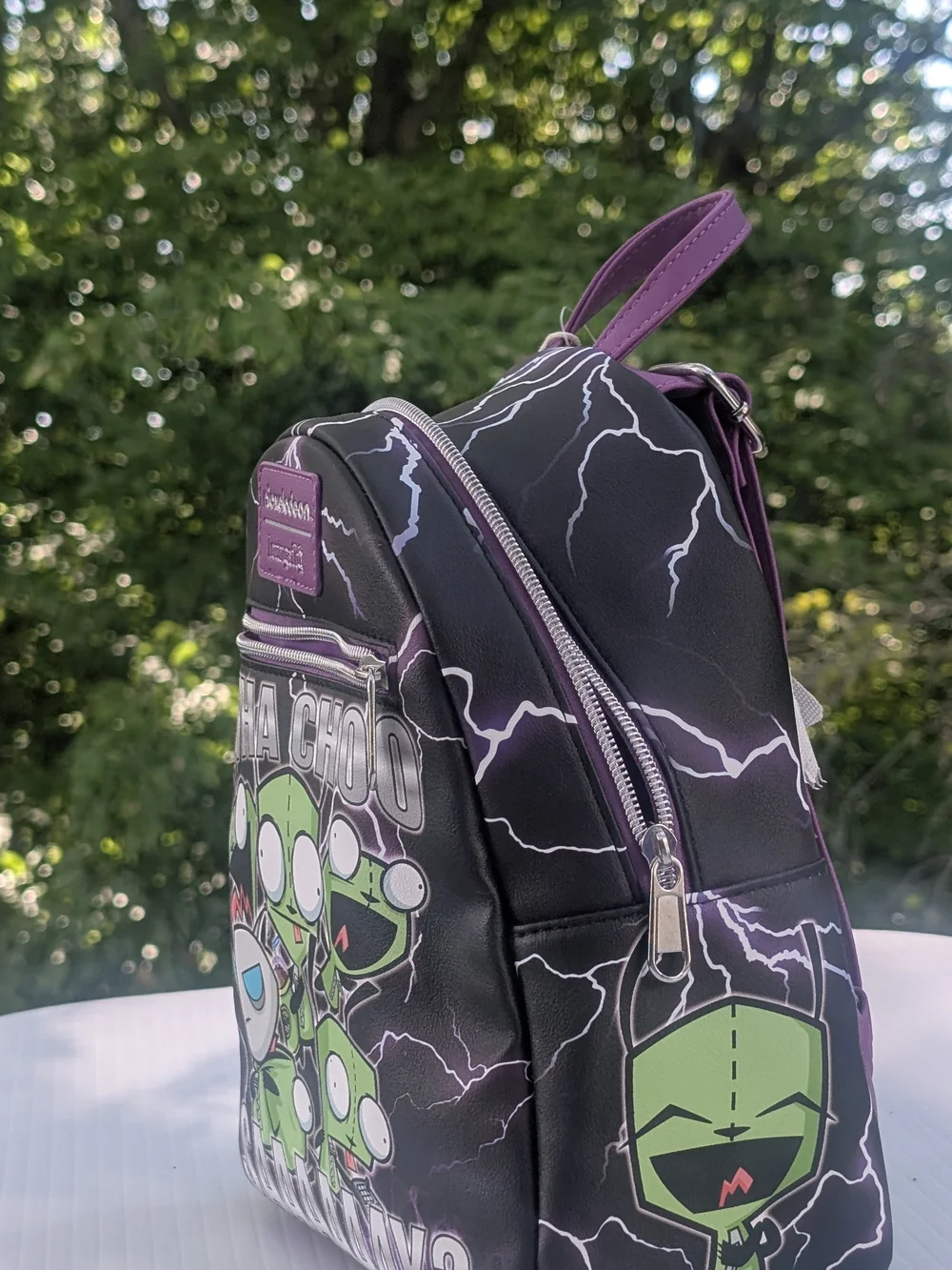 Loungefly Invader Zim Green Character Lightning Mini Backpack - Black & Purple
